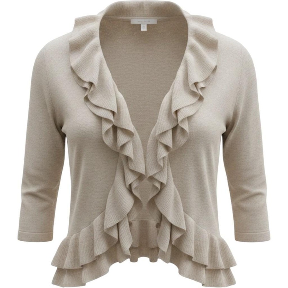 Style & Co Womens Fine Knit Vanilla Heather Ruffle Cardigan Size XL NWT